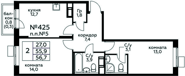 1-BD Apartment Sale, 56.7平方米 at Tsvetochnye Poliany, kvartal № 23, Filimonkovskoye Municipal Formation, Moscow, Russia #3 1-BD Apartment Sale, 56.7平方米 at Tsvetochnye Poliany, kvartal № 23, Filimonkovskoye Municipal Formation, Moscow, Russia #3