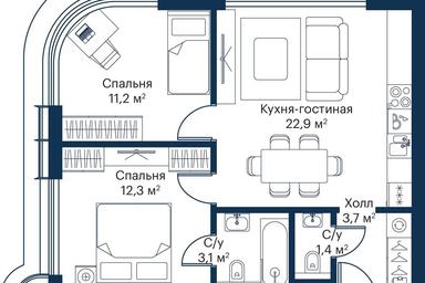 2-BD Apartment Sale, 54.66 sq. m. at City Bay, Volokolamskoye Highway, 95с3, Moscow, Russia #2