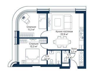 2-BD Apartment Sale, 54.66 sq. m. at City Bay, Volokolamskoye Highway, 95с3, Moscow, Russia #3