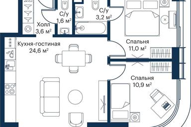 2-BD Apartment Sale, 53.77平方米 at City Bay, Volokolamskoye Highway, 95с3, Moscow, Russia #2 2-BD Apartment Sale, 53.77平方米 at City Bay, Volokolamskoye Highway, 95с3, Moscow, Russia #2