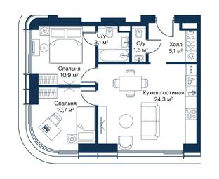 2-BD Apartment Sale, 54.54 sq. m. at City Bay, Volokolamskoye Highway, 95с3, Moscow, Russia #3