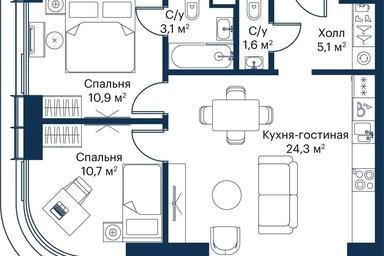 2-BD Apartment Sale, 54.54 sq. m. at City Bay, Volokolamskoye Highway, 95с3, Moscow, Russia #2