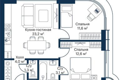 2-BD Apartment Sale, 54.48平方米 at City Bay, Volokolamskoye Highway, 95с3, Moscow, Russia #2 2-BD Apartment Sale, 54.48平方米 at City Bay, Volokolamskoye Highway, 95с3, Moscow, Russia #2