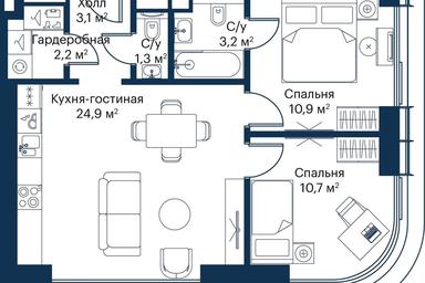 2-BD Apartment Sale, 54.98平方米 at City Bay, Volokolamskoye Highway, 95с3, Moscow, Russia #2