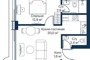 1-BD Apartment Sale, 39.28平方米 at City Bay, Volokolamskoye Highway, 95с3, Moscow, Russia #2