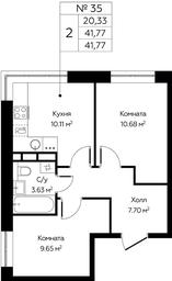 1-BD Apartment Sale, 41.77平方米 at Tsvetochnye Polyany City, kvartal № 165, Filimonkovskoye Municipal Formation, Moscow, Russia #3