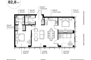 3-BD Apartment Sale, 83.3 sq. m. at Symphony 34, 2nd Khutorskaya Street, 38А, Moscow, Russia #2
