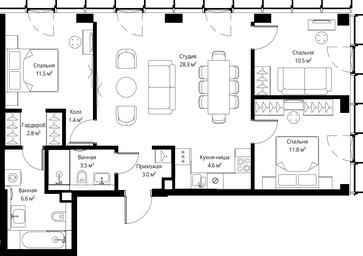 3-BD Apartment Sale, 84 sq. m. at Symphony 34, 2nd Khutorskaya Street, 38А, Moscow, Russia #4