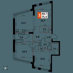 3-BD Apartment Sale, 75.4平方米 at Rotterdam, Varshavskoye Highway, 37Ак1с2, Moscow, Russia #4