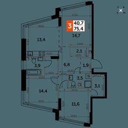 3-BD Apartment Sale, 75.4 sq. m. at Rotterdam, Varshavskoye Highway, 37Ак1с2, Moscow, Russia #2