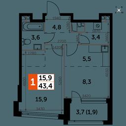 1-BD Apartment Sale, 43.4 sq. m. at Rotterdam, Varshavskoye Highway, 37Ак1с2, Moscow, Russia #2 1-BD Apartment Sale, 43.4 sq. m. at Rotterdam, Varshavskoye Highway, 37Ак1с2, Moscow, Russia #2