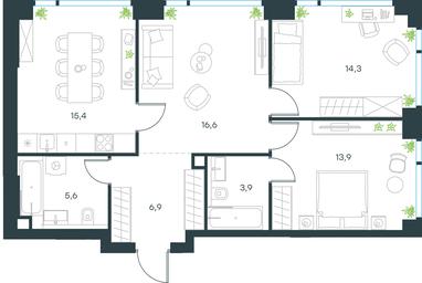 2-BD Apartment Sale, 76.6 sq. m. at Level Michurinskiy, Озёрная улица, вл1, Москва, Россия #3 2-BD Apartment Sale, 76.6 sq. m. at Level Michurinskiy, Озёрная улица, вл1, Москва, Россия #3