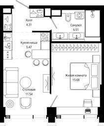 1-BD Apartment Sale, 43.46平方米 at Mod, 4th Maryinoy Roschi Street, 12с9, Moscow, Russia #4