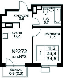 Apartment Sale, 34.6平方米 at Tsvetochnye Poliany, kvartal № 23, Filimonkovskoye Municipal Formation, Moscow, Russia #3