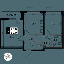2-BD Apartment Sale, 59平方米 at Pervy Donskoj, zhiloy mikrorayon Sapronovo, derevnya Sapronovo, Leninskiy City District, Moscow Region, Russia #4