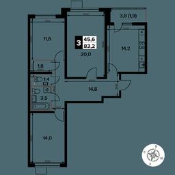 3-BD Apartment Sale, 83.2平方米 at Pervy Donskoj, zhiloy mikrorayon Sapronovo, derevnya Sapronovo, Leninskiy City District, Moscow Region, Russia #4
