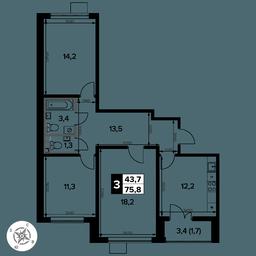 3-BD Apartment Sale, 76.1平方米 at Pervy Donskoj, zhiloy mikrorayon Sapronovo, derevnya Sapronovo, Leninskiy City District, Moscow Region, Russia #2 3-BD Apartment Sale, 76.1平方米 at Pervy Donskoj, zhiloy mikrorayon Sapronovo, derevnya Sapronovo, Leninskiy City District, Moscow Region, Russia #2