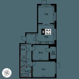 3-BD Apartment Sale, 70.2 sq. m. at Pervy Donskoj, zhiloy mikrorayon Sapronovo, derevnya Sapronovo, Leninskiy City District, Moscow Region, Russia #2 3-BD Apartment Sale, 70.2 sq. m. at Pervy Donskoj, zhiloy mikrorayon Sapronovo, derevnya Sapronovo, Leninskiy City District, Moscow Region, Russia #2