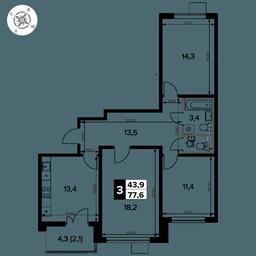 3-BD Apartment Sale, 77.9 sq. m. at Pervy Donskoj, zhiloy mikrorayon Sapronovo, derevnya Sapronovo, Leninskiy City District, Moscow Region, Russia #2 3-BD Apartment Sale, 77.9 sq. m. at Pervy Donskoj, zhiloy mikrorayon Sapronovo, derevnya Sapronovo, Leninskiy City District, Moscow Region, Russia #2
