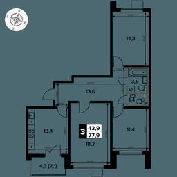 3-BD Apartment Sale, 77.9 sq. m. at Pervy Donskoj, zhiloy mikrorayon Sapronovo, derevnya Sapronovo, Leninskiy City District, Moscow Region, Russia #4