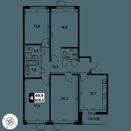 4-BD Apartment Sale, 109.5 sq. m. at Pervy Donskoj, zhiloy mikrorayon Sapronovo, derevnya Sapronovo, Leninskiy City District, Moscow Region, Russia #4