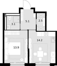 1-BD Apartment Sale, 38.8平方米 at Malevich, Otradnaya Street, 8, Moscow, Russia #4