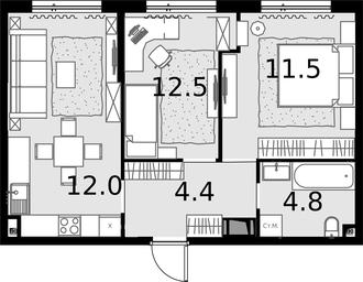 2-BD Apartment Sale, 52.7平方米 at Malevich, Otradnaya Street, 8, Moscow, Russia #4