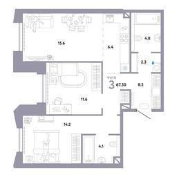 2-BD Apartment Sale, 67.3平方米 at Strana.Ozernaya, Ozyornaya Street, 42с7, Moscow, Russia #3