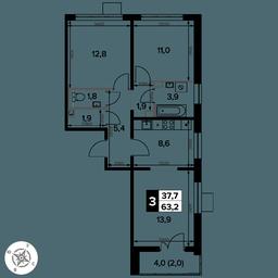 3-BD Apartment Sale, 63.2 sq. m. at Pervy Donskoj, zhiloy mikrorayon Sapronovo, derevnya Sapronovo, Leninskiy City District, Moscow Region, Russia #2 3-BD Apartment Sale, 63.2 sq. m. at Pervy Donskoj, zhiloy mikrorayon Sapronovo, derevnya Sapronovo, Leninskiy City District, Moscow Region, Russia #2