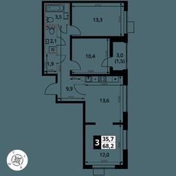 3-BD Apartment Sale, 68.2 sq. m. at Pervy Yuzhny, zhiloy kompleks Pervy Yuzhny, Leninskiy City District, Moscow Region, Russia #2 3-BD Apartment Sale, 68.2 sq. m. at Pervy Yuzhny, zhiloy kompleks Pervy Yuzhny, Leninskiy City District, Moscow Region, Russia #2