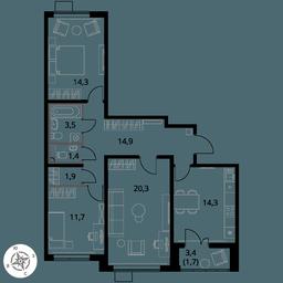 3-BD Apartment Sale, 84 sq. m. at Pervy Yuzhny, zhiloy kompleks Pervy Yuzhny, Leninskiy City District, Moscow Region, Russia #3