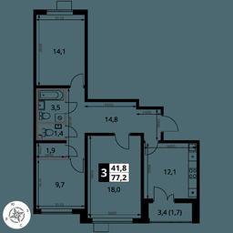 3-BD Apartment Sale, 77.2 sq. m. at Pervy Yuzhny, zhiloy kompleks Pervy Yuzhny, Leninskiy City District, Moscow Region, Russia #2