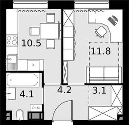 1-BD Apartment Sale, 33.7平方米 at Malevich, Otradnaya Street, 8, Moscow, Russia #4