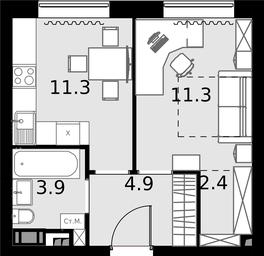 1-BD Apartment Sale, 33.8平方米 at Malevich, Otradnaya Street, 8, Moscow, Russia #4