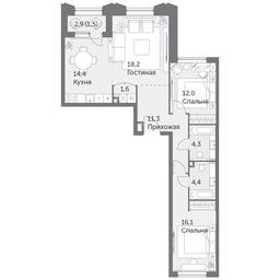 3-BD Apartment Sale, 83.8平方米 at Rezhisser, Vilgelma Pika Street, 3, Moscow, Russia #3