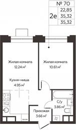 1-BD Apartment Sale, 35.32 sq. m. at Kashtanovaya Roshcha, Solnechnaya ulitsa, posyolok Lesnaya Polyana, derevnya Izmalkovo, Odintsovskiy City District, Moscow Region, Russia #4