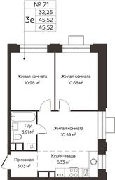 2-BD Apartment Sale, 45.52平方米 at Kashtanovaya Roshcha, Solnechnaya ulitsa, posyolok Lesnaya Polyana, derevnya Izmalkovo, Odintsovskiy City District, Moscow Region, Russia #4