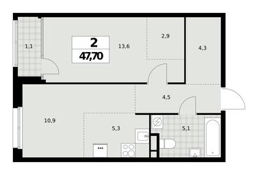 1-BD Apartment Sale, 47.7平方米 at Dom na Zorge, Zorge Street, 25с2, Moscow, Russia #2