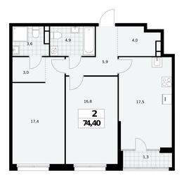 1-BD Apartment Sale, 74.4平方米 at Dom na Zorge, Zorge Street, 25с2, Moscow, Russia #3