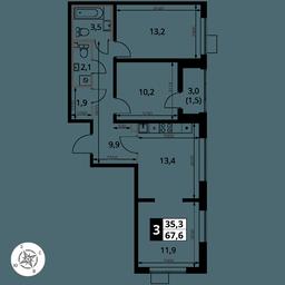 3-BD Apartment Sale, 67.6 sq. m. at Pervy Yuzhny, zhiloy kompleks Pervy Yuzhny, Leninskiy City District, Moscow Region, Russia #2 3-BD Apartment Sale, 67.6 sq. m. at Pervy Yuzhny, zhiloy kompleks Pervy Yuzhny, Leninskiy City District, Moscow Region, Russia #2