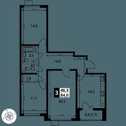 3-BD Apartment Sale, 84 sq. m. at Pervy Yuzhny, zhiloy kompleks Pervy Yuzhny, Leninskiy City District, Moscow Region, Russia #2 3-BD Apartment Sale, 84 sq. m. at Pervy Yuzhny, zhiloy kompleks Pervy Yuzhny, Leninskiy City District, Moscow Region, Russia #2