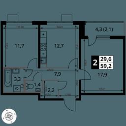 2-BD Apartment Sale, 59.2 sq. m. at Pervy Yuzhny, zhiloy kompleks Pervy Yuzhny, Leninskiy City District, Moscow Region, Russia #4