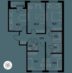4-BD Apartment Sale, 100.7 sq. m. at Yzhnaya Bitsa, Yuzhnaya Bitsa Residential Complex, posyolok Bittsa, Leninskiy City District, Moscow Region, Russia #3