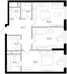 2-BD Apartment Sale, 75 sq. m. at Intonatsiya, Schukinskaya Street, 7/9с7, Moscow, Russia #4