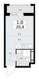 Apartment Sale, 20.9 sq. m. at Dzen-Kvartaly, ulitsa Aleksandry Monakhovoy, 2/3, Sosenskoye Settlement, Moscow, Russia #4