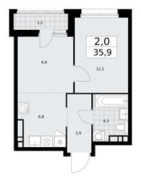 1-BD Apartment Sale, 35.9平方米 at Dzen-Kvartaly, ulitsa Aleksandry Monakhovoy, 2/3, Sosenskoye Settlement, Moscow, Russia #4