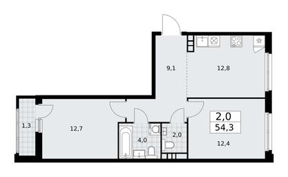 1-BD Apartment Sale, 54.3平方米 at Dzen-Kvartaly, ulitsa Aleksandry Monakhovoy, 2/3, Sosenskoye Settlement, Moscow, Russia #4