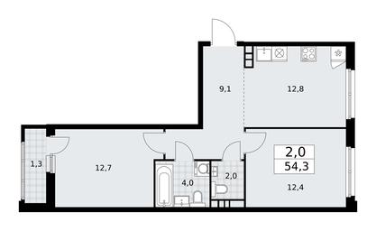 1-BD Apartment Sale, 54.3平方米 at Dzen-Kvartaly, ulitsa Aleksandry Monakhovoy, 2/3, Sosenskoye Settlement, Moscow, Russia #3