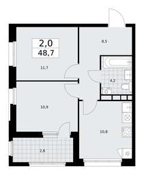 1-BD Apartment Sale, 48.7平方米 at Dzen-Kvartaly, ulitsa Aleksandry Monakhovoy, 2/3, Sosenskoye Settlement, Moscow, Russia #4