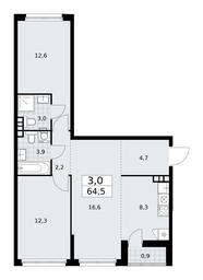 2-BD Apartment Sale, 64.5平方米 at Dzen-Kvartaly, ulitsa Aleksandry Monakhovoy, 2/3, Sosenskoye Settlement, Moscow, Russia #4